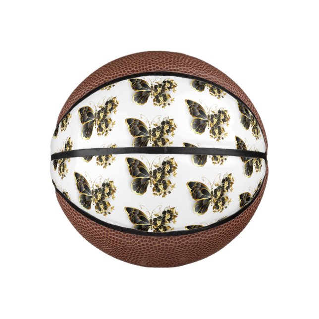 Gold Flower Butterfly with Black Orchid Mini Basketball (Front)