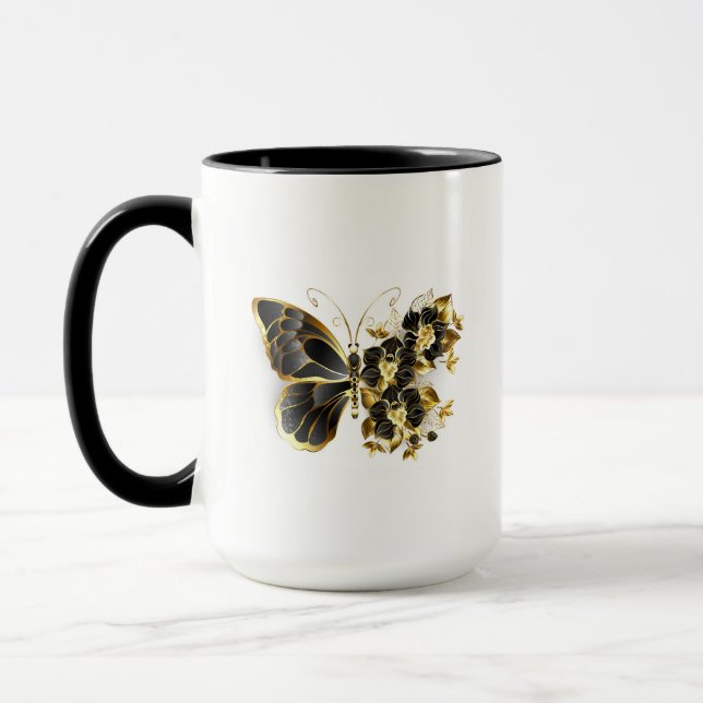 Gold Flower Butterfly with Black Orchid Mug (Left)