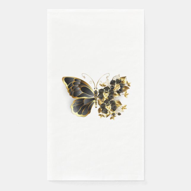 Gold Flower Butterfly with Black Orchid Napkin (Front)