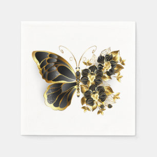 Gold Flower Butterfly with Black Orchid Napkin