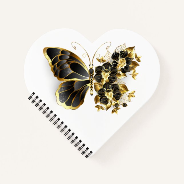Gold Flower Butterfly with Black Orchid Notebook (Front)