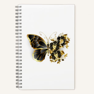 Gold Flower Butterfly with Black Orchid Notebook