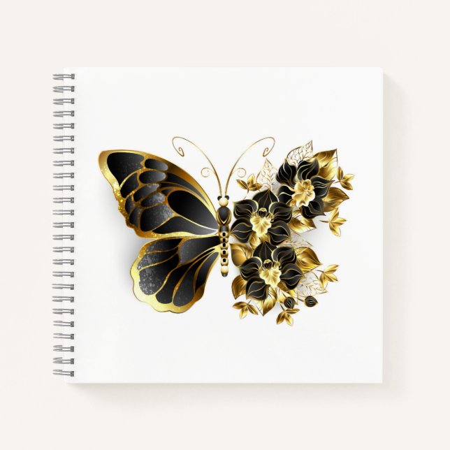 Gold Flower Butterfly with Black Orchid Notebook (Front)