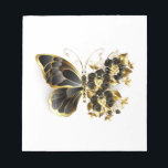 Gold Flower Butterfly with Black Orchid Notepad<br><div class="desc">Gold flower butterfly with black jewellery orchid,  decorated with gold leaves on white background.</div>