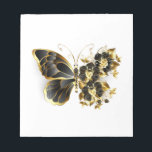 Gold Flower Butterfly with Black Orchid Notepad<br><div class="desc">Gold flower butterfly with black jewellery orchid,  decorated with gold leaves on white background.</div>
