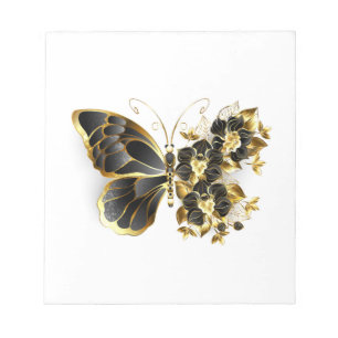 Gold Flower Butterfly with Black Orchid Notepad