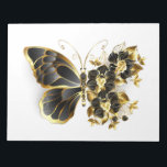 Gold Flower Butterfly with Black Orchid Notepad<br><div class="desc">Gold flower butterfly with black jewellery orchid,  decorated with gold leaves on white background.</div>
