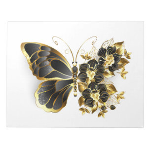 Gold Flower Butterfly with Black Orchid Notepad
