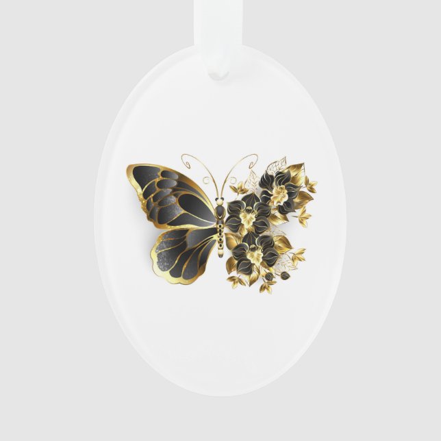 Gold Flower Butterfly with Black Orchid Ornament (Front)