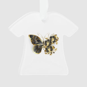 Gold Flower Butterfly with Black Orchid Ornament