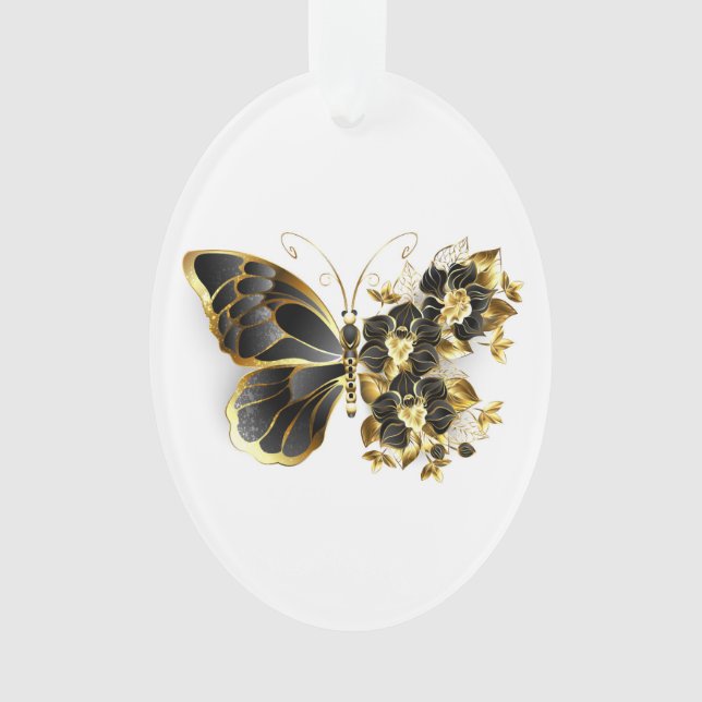 Gold Flower Butterfly with Black Orchid Ornament (Front)