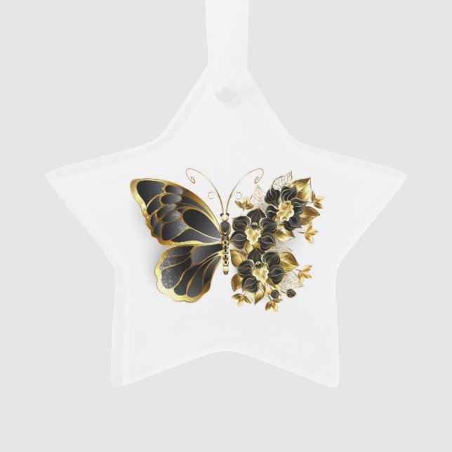 Gold Flower Butterfly with Black Orchid Ornament (Front)
