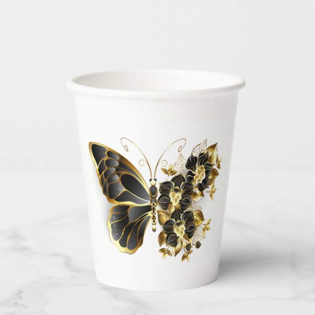 Gold Flower Butterfly with Black Orchid Paper Cups (Front)