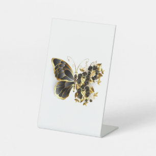 Gold Flower Butterfly with Black Orchid Pedestal Sign