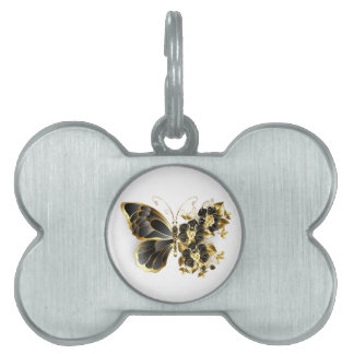 Gold Flower Butterfly with Black Orchid Pet ID Tag