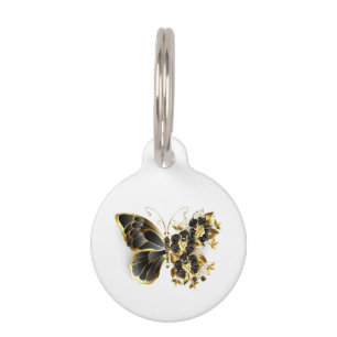 Gold Flower Butterfly with Black Orchid Pet Tag