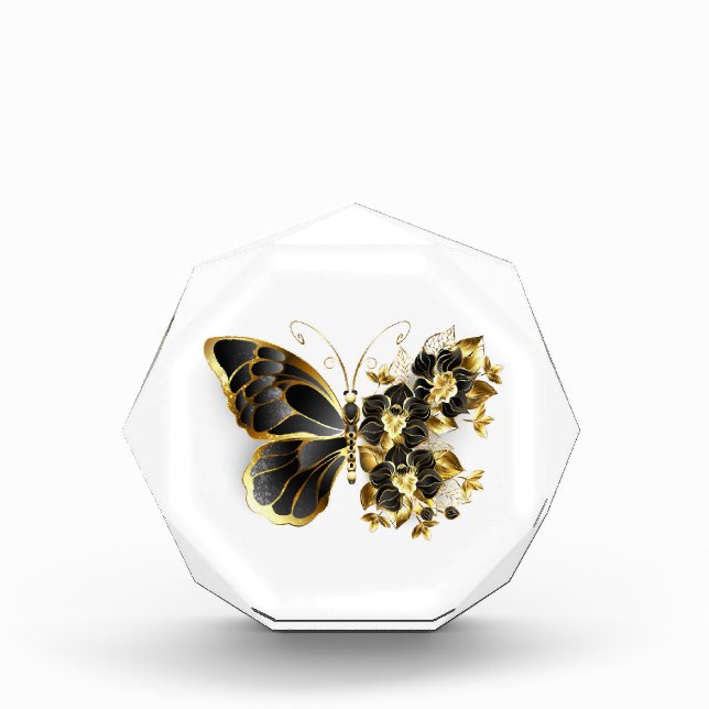 Gold Flower Butterfly with Black Orchid Photo Block (Front)