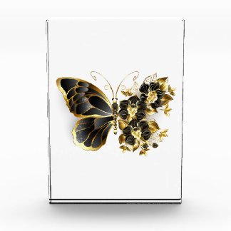 Gold Flower Butterfly with Black Orchid Photo Block