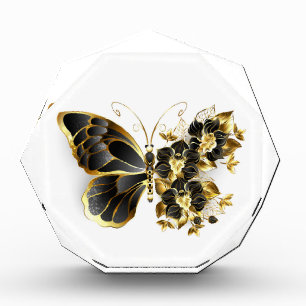 Gold Flower Butterfly with Black Orchid Photo Block