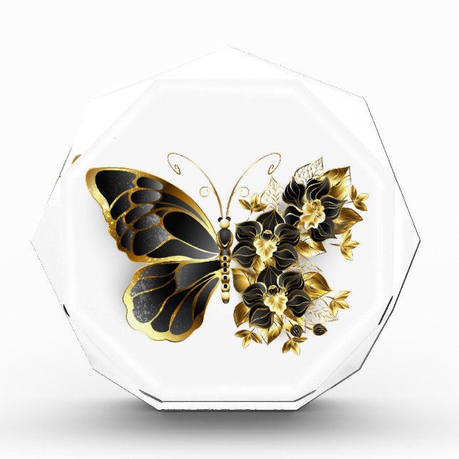 Gold Flower Butterfly with Black Orchid Photo Block (Front)