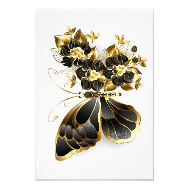 Gold Flower Butterfly with Black Orchid Photo Print (Front)
