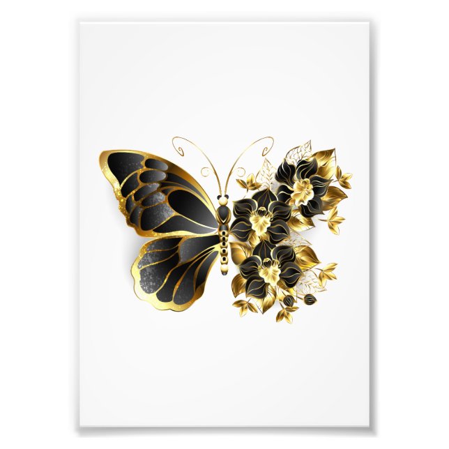Gold Flower Butterfly with Black Orchid Photo Print (Front)