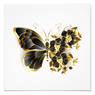 Gold Flower Butterfly with Black Orchid Photo Print