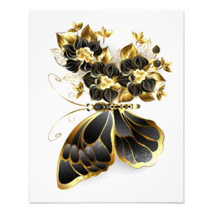 Gold Flower Butterfly with Black Orchid Photo Print