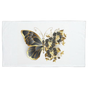 Gold Flower Butterfly with Black Orchid Pillowcase