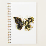 Gold Flower Butterfly with Black Orchid Planner<br><div class="desc">Gold flower butterfly with black jewellery orchid,  decorated with gold leaves on white background.</div>