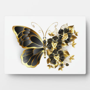Gold Flower Butterfly with Black Orchid Plaque