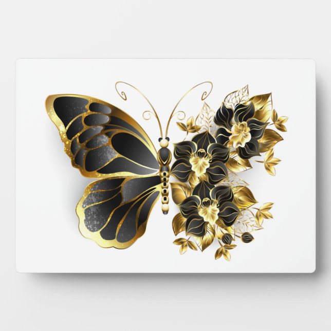 Gold Flower Butterfly with Black Orchid Plaque (Front)