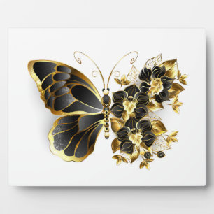 Gold Flower Butterfly with Black Orchid Plaque