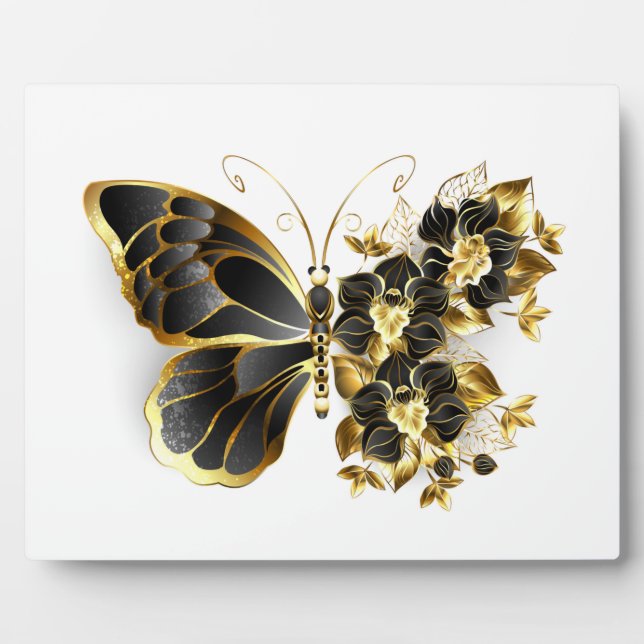 Gold Flower Butterfly with Black Orchid Plaque (Front)