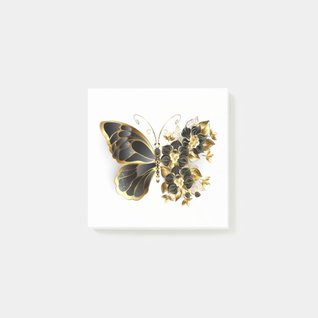Gold Flower Butterfly with Black Orchid Post-it Notes (Front)