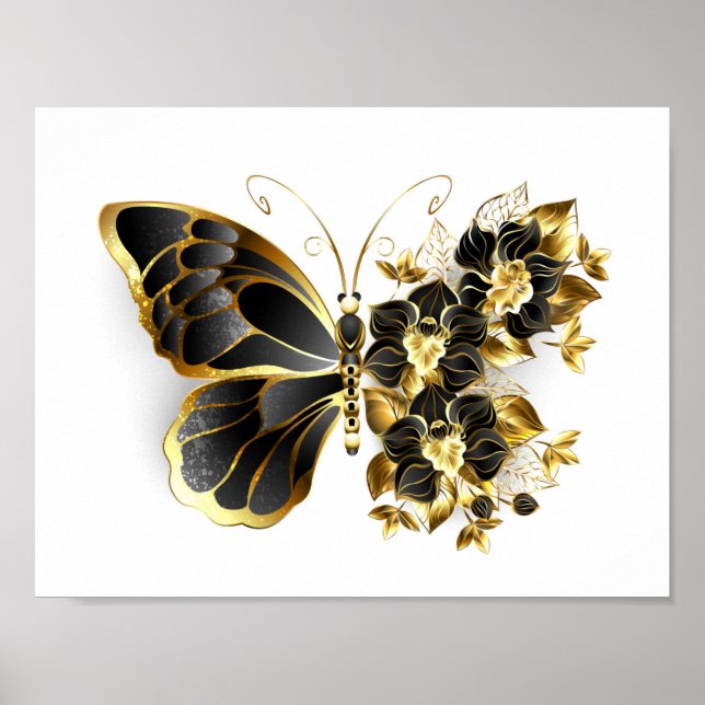 Gold Flower Butterfly with Black Orchid Poster (Front)