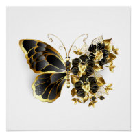 Gold Flower Butterfly with Black Orchid