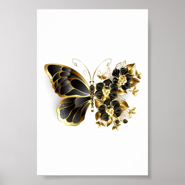 Gold Flower Butterfly with Black Orchid Poster (Front)