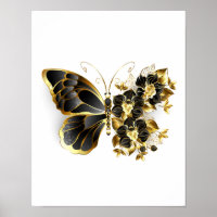 Gold Flower Butterfly with Black Orchid