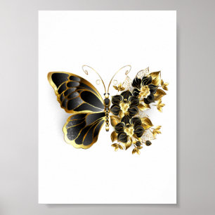 Gold Flower Butterfly with Black Orchid Poster