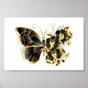 Gold Flower Butterfly with Black Orchid Poster