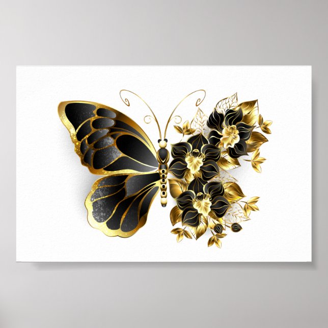 Gold Flower Butterfly with Black Orchid Poster (Front)