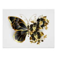 Gold Flower Butterfly with Black Orchid