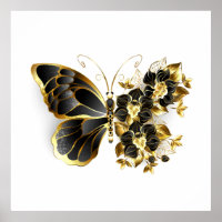 Gold Flower Butterfly with Black Orchid