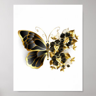 Gold Flower Butterfly with Black Orchid Poster