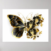 Gold Flower Butterfly with Black Orchid