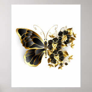 Gold Flower Butterfly with Black Orchid Poster