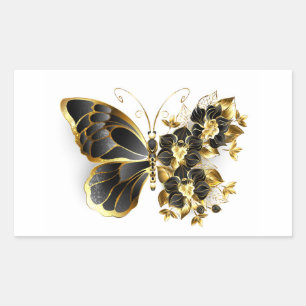 Gold Flower Butterfly with Black Orchid Rectangular Sticker