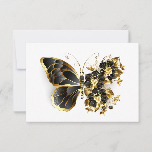 Gold Flower Butterfly with Black Orchid RSVP Card (Front)