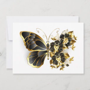 Gold Flower Butterfly with Black Orchid Save The Date